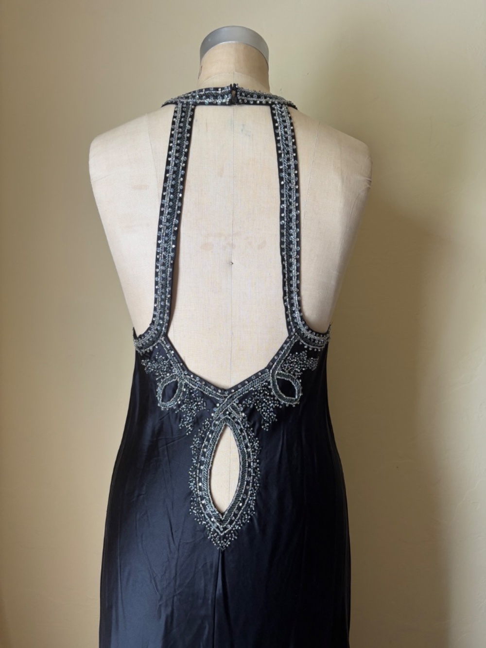 Vintage Y2K VICTORIA'S SECRET 100 SILK Low Back Halter SLIP DRESS Embroidered SM - Picture 8 of 11